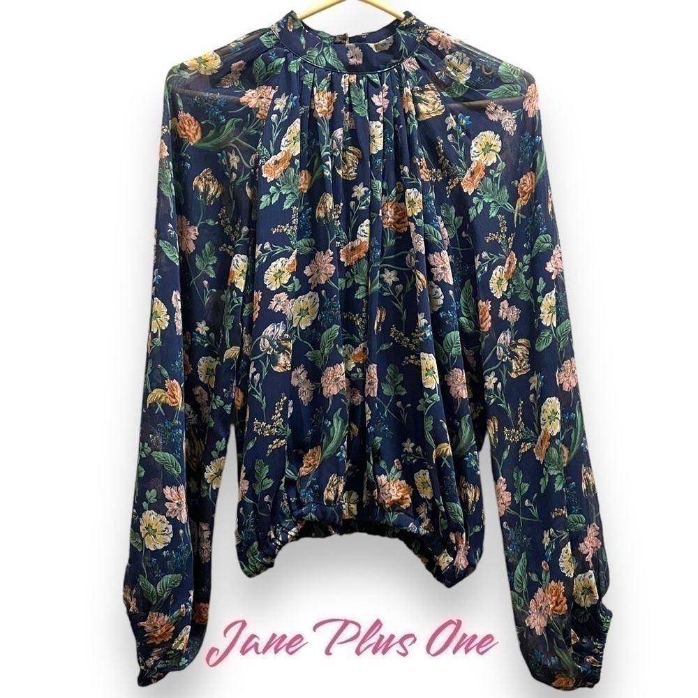 Jane Plus One Women’s Floral High Neck Flowy Blouse - Small